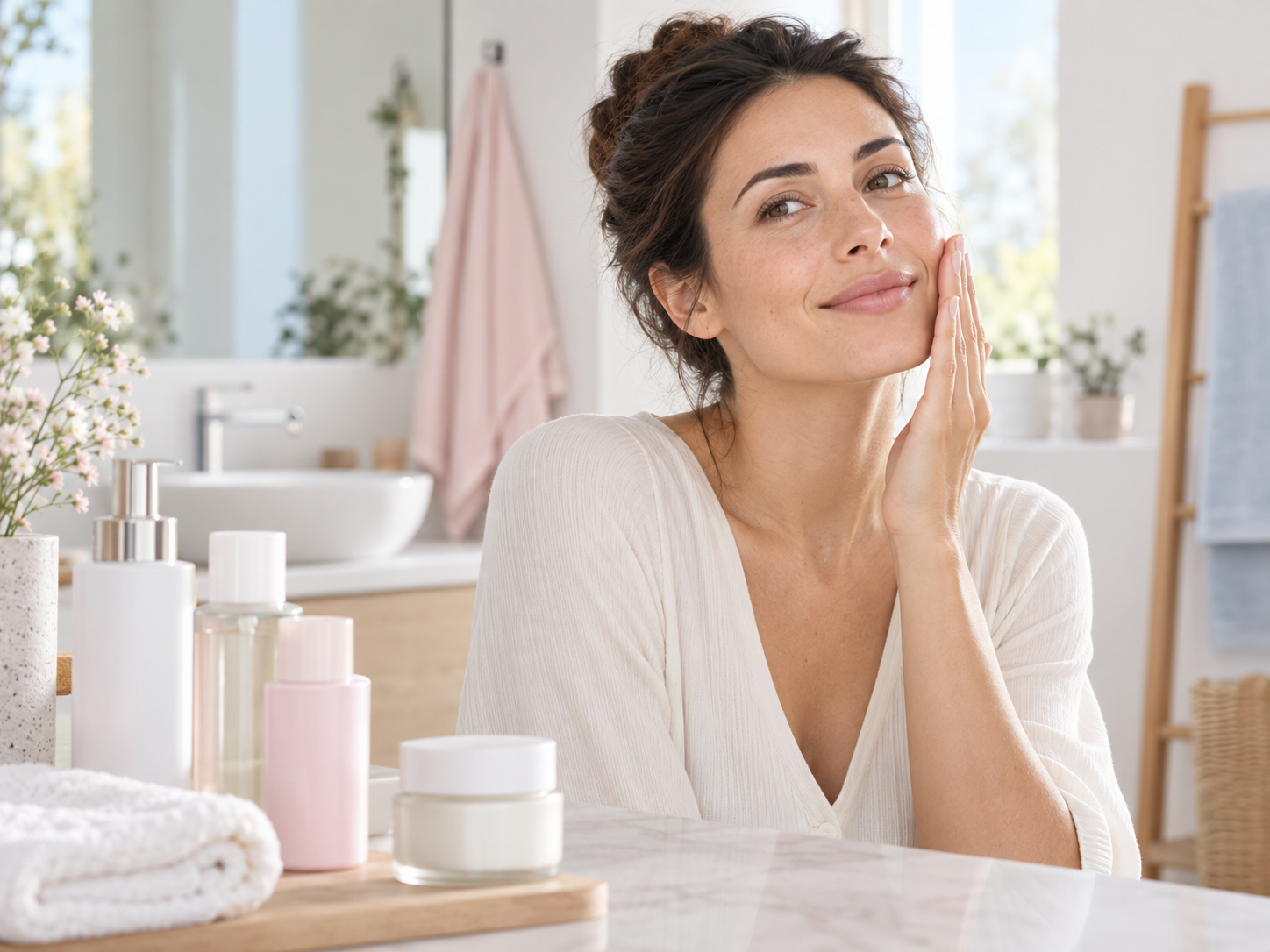 Rituale quotidiano di skincare, immagine illustrativa generata con IA.